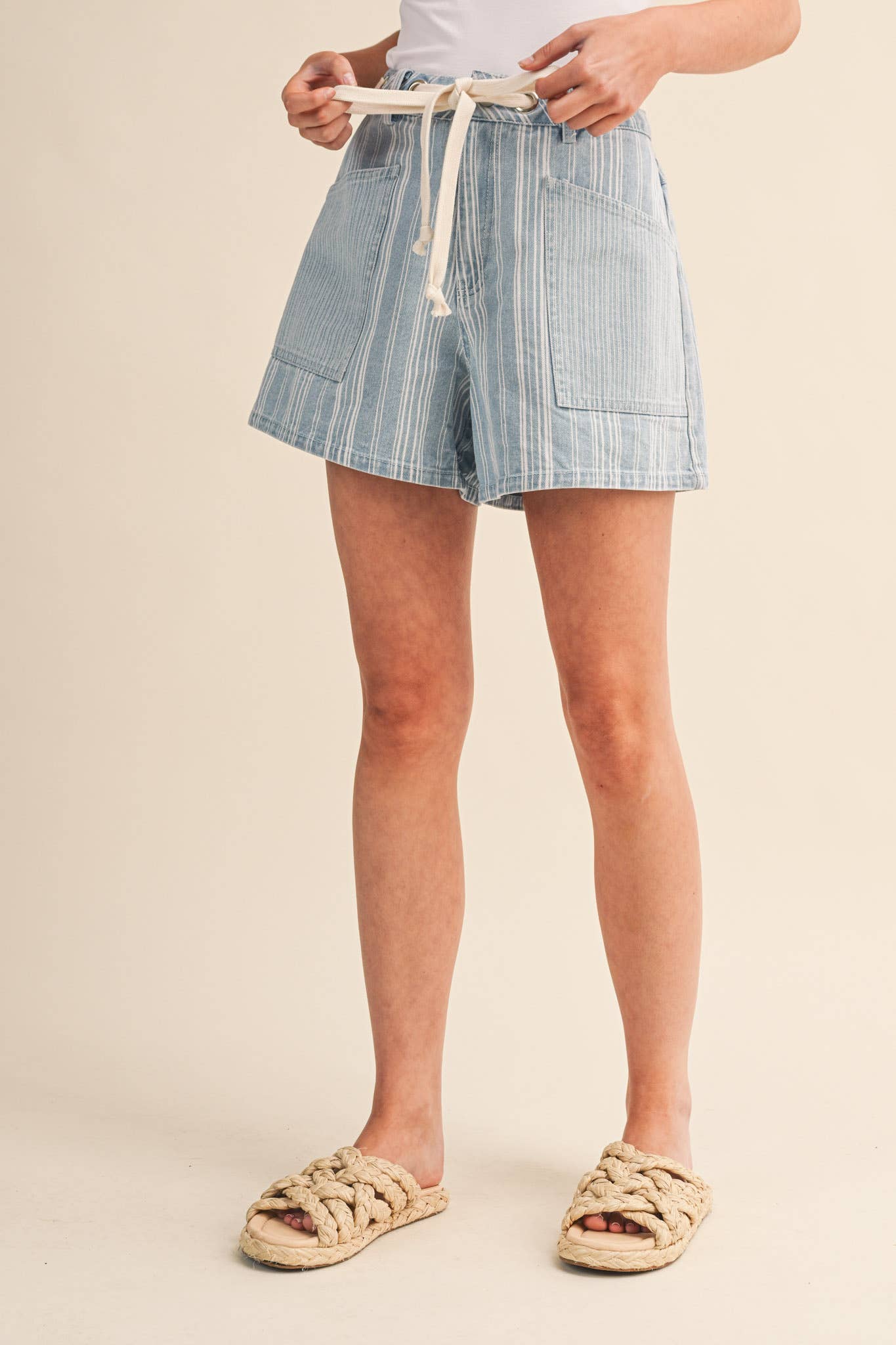 Blue Mixed Stripe Denim Shorts