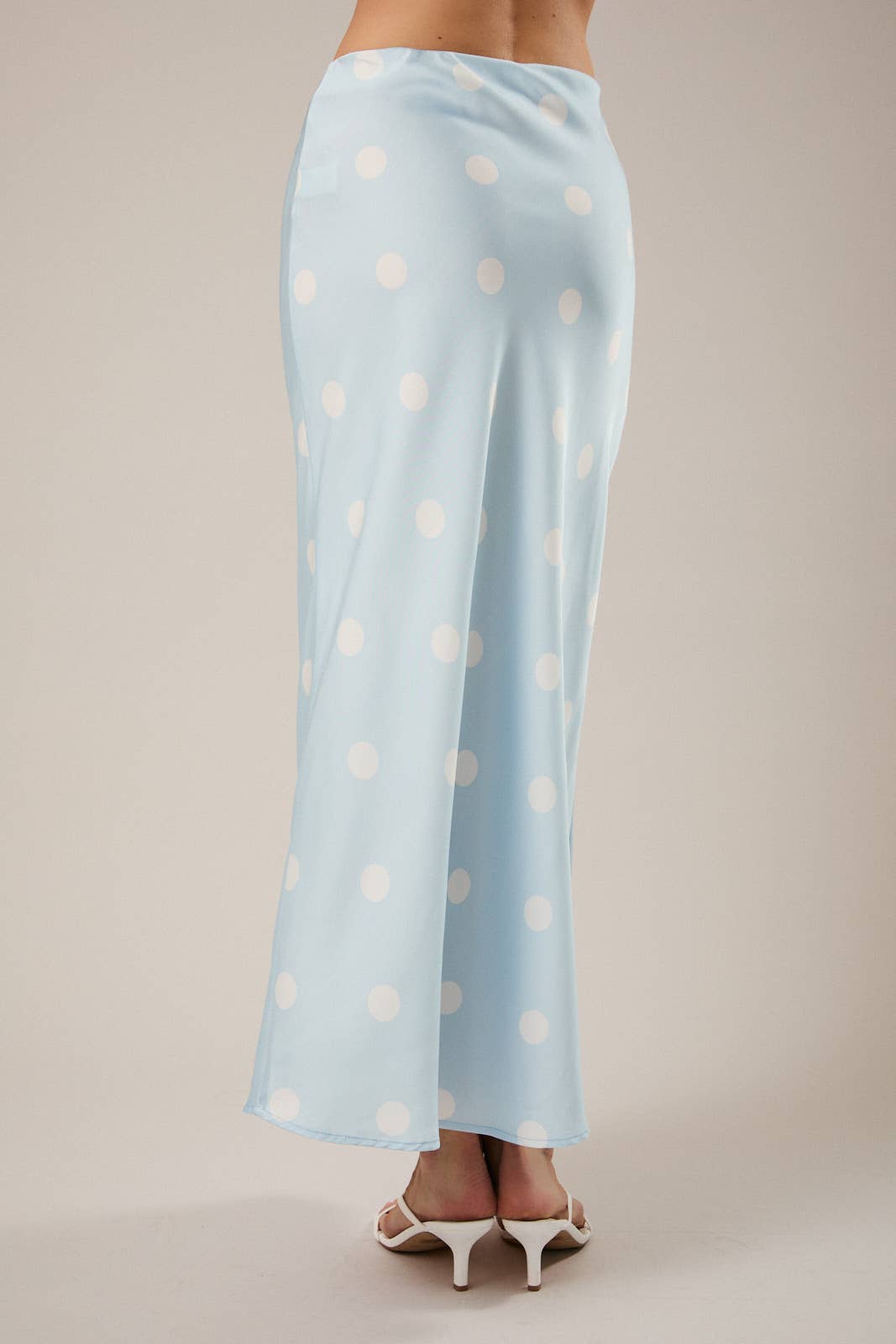 Blue Satin Midi Polka Dot Skirt