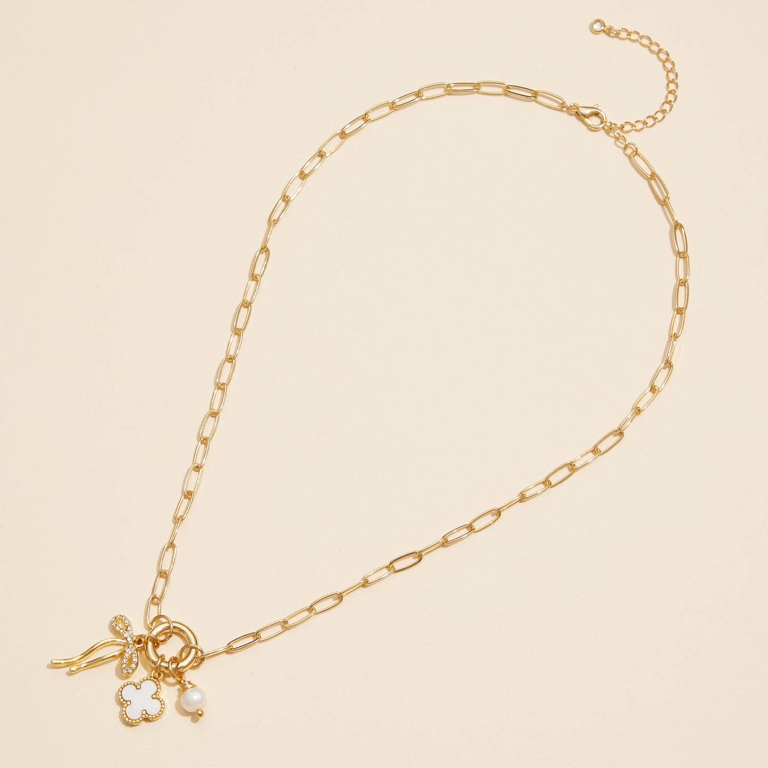 Gold Dipped Bow Charm Necklace