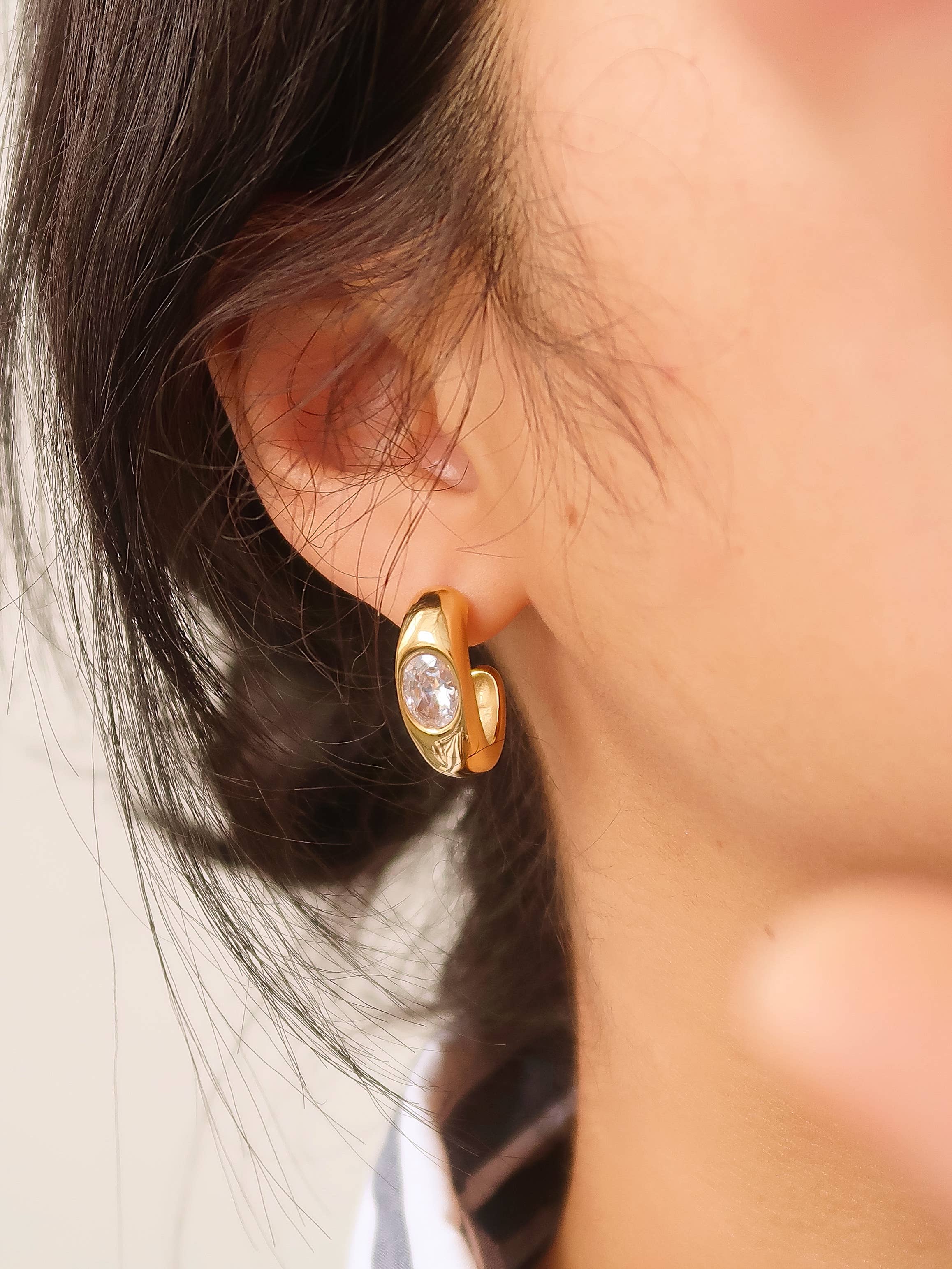 18K Gold Non-Tarnish Classic C Hoop Earring