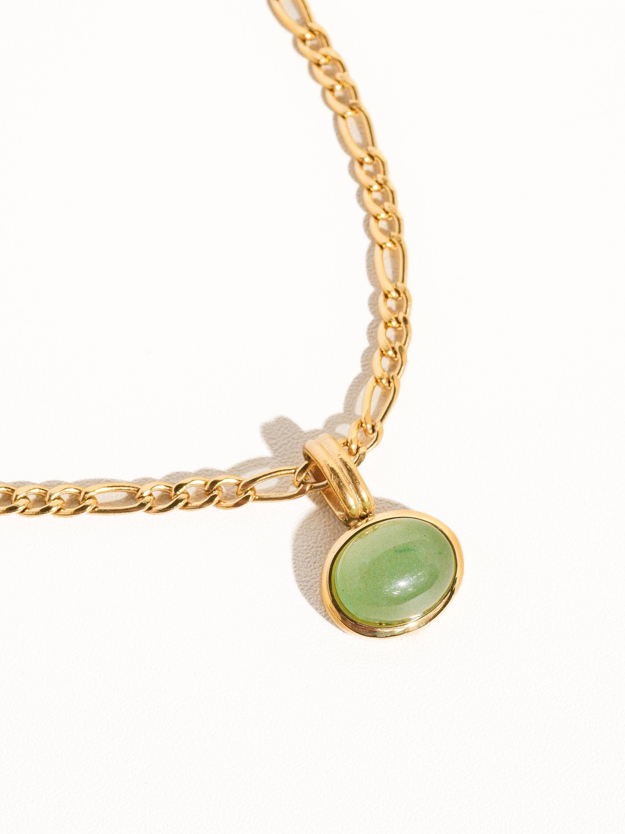 Green Stone Pendant Chain Necklace Non-Tarnish