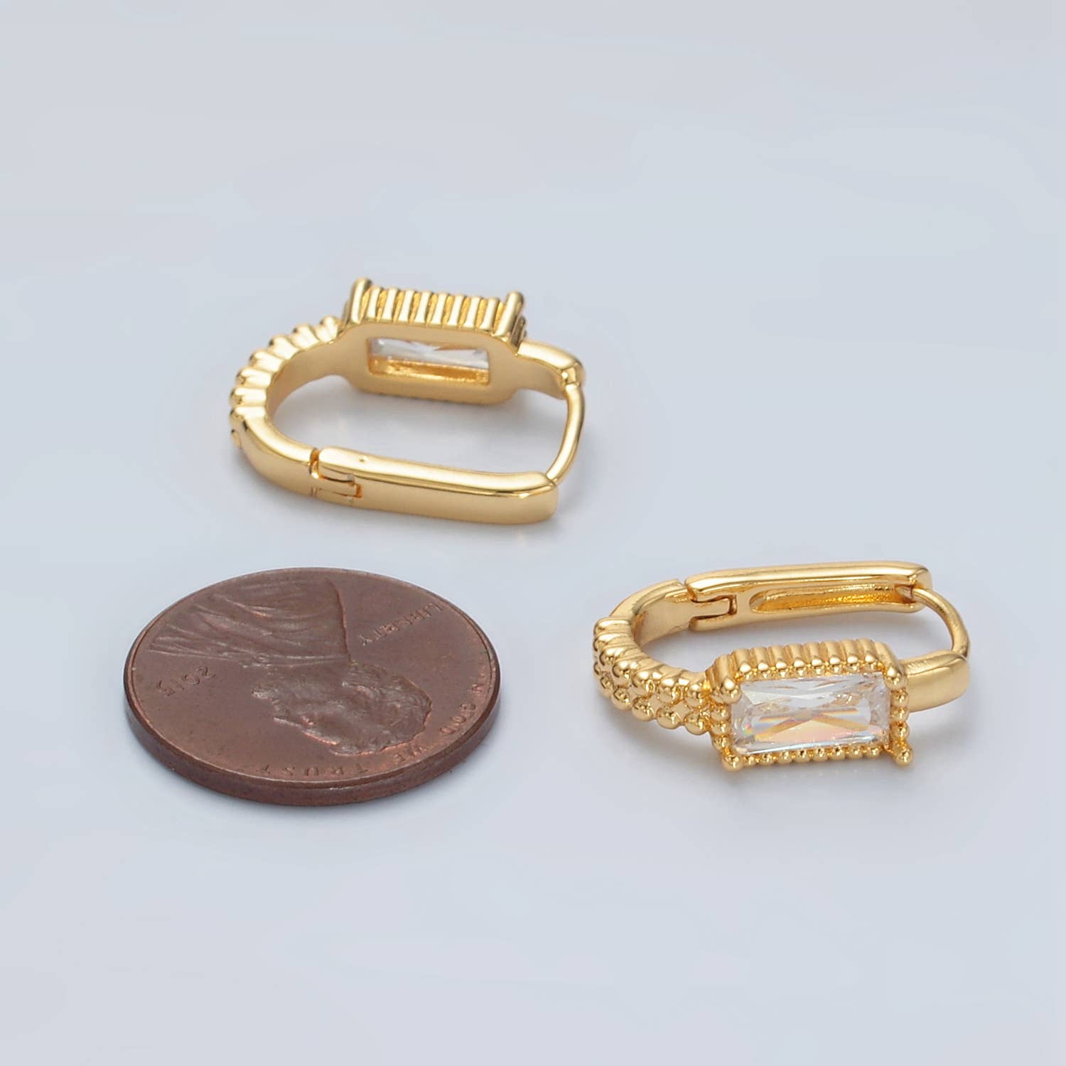 24K Gold Filled Baguette Oblong Huggie Hoop Earrings
