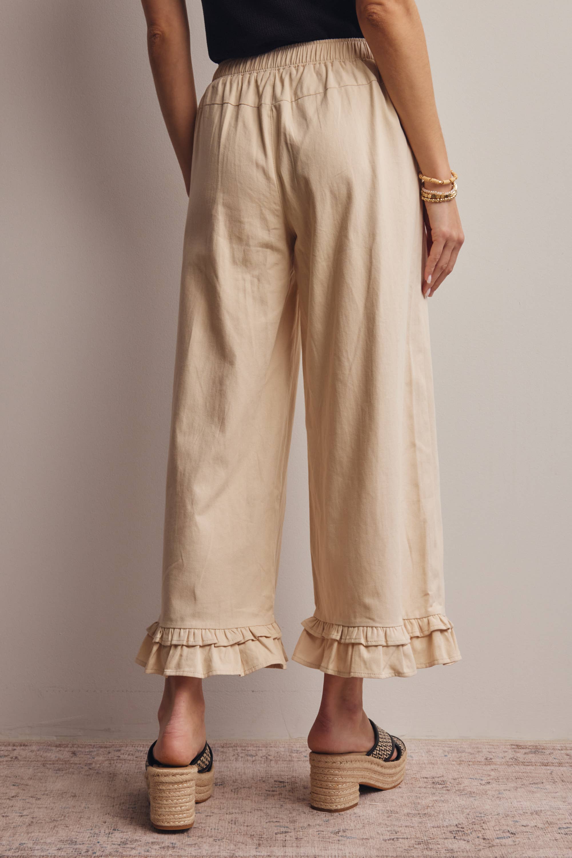 Ruffle Hem Wide-Leg Pants - FINAL SALE