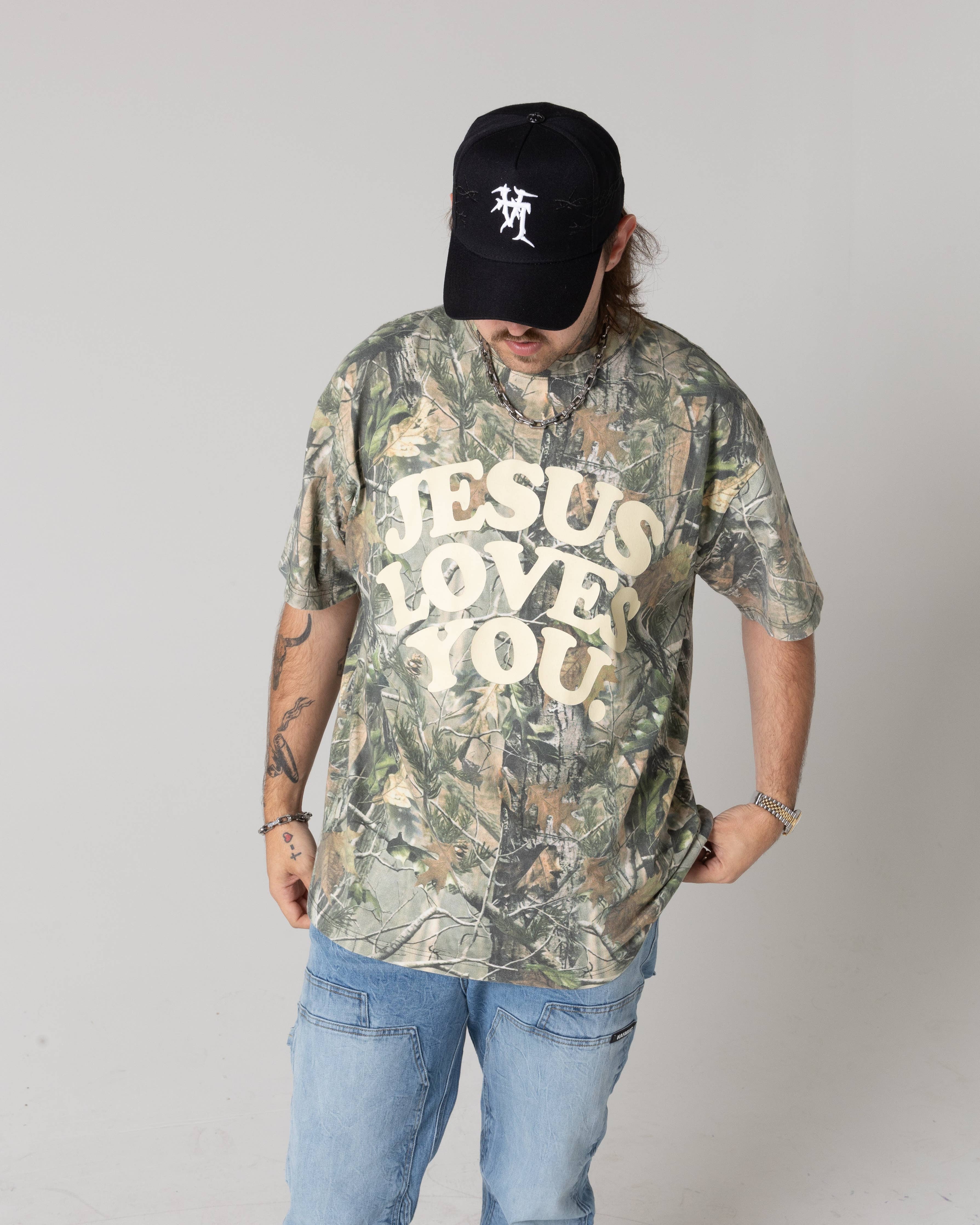 Jesus Loves you Heavyweight Camo Tee