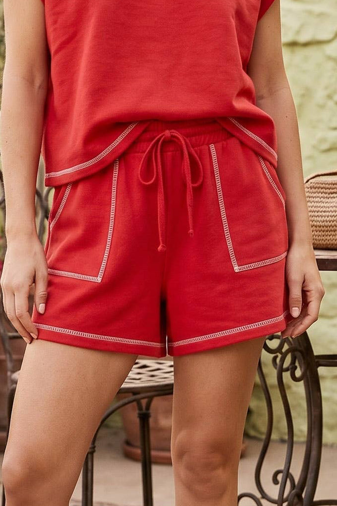 Red Contrast Stitch Shorts