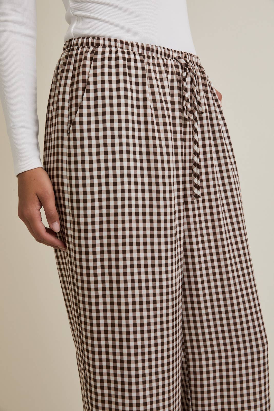 Brown Check Wide Leg Pants
