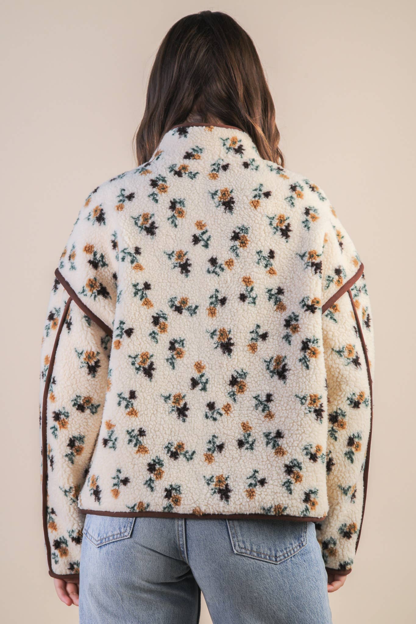 Cream Floral Fleece Jacket