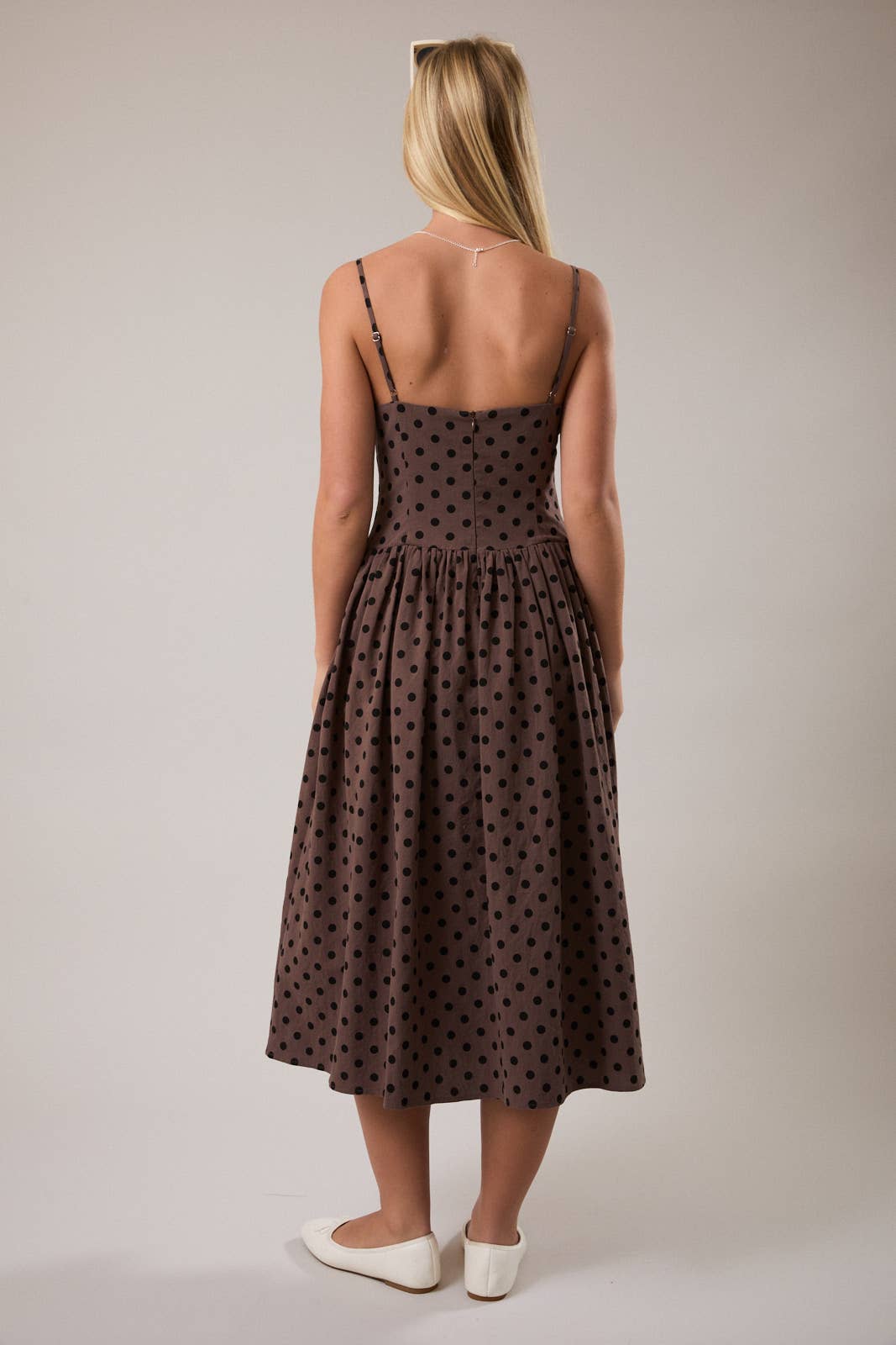 Brown and Black Dot Midi Dress
