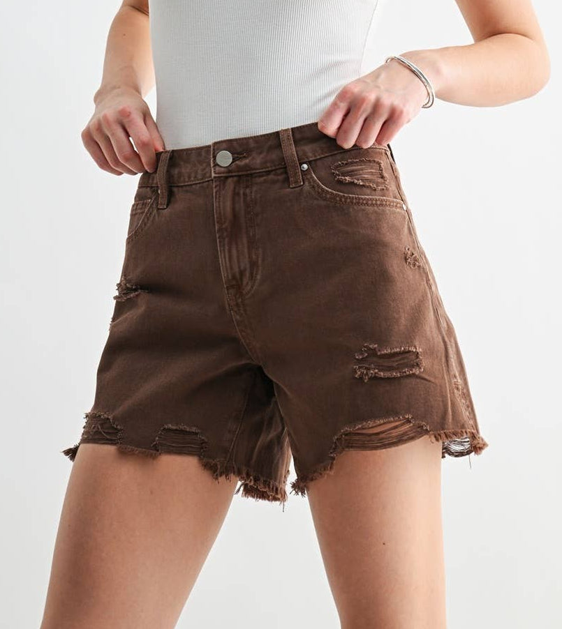 Brown Boyfriend Midi Shorts
