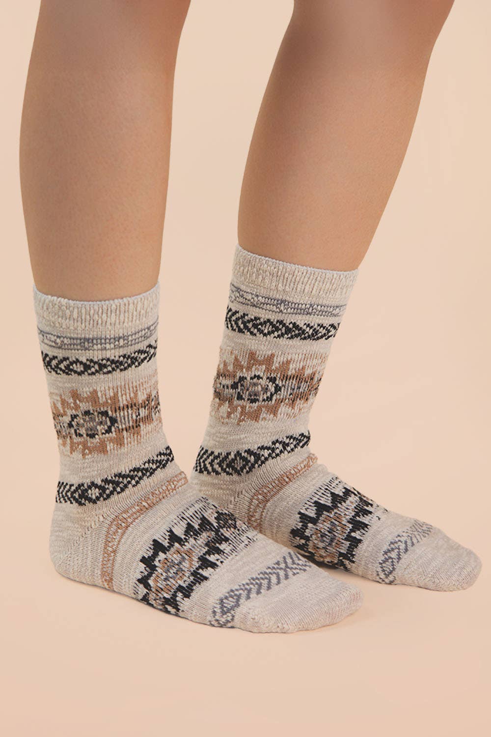 grey Aztec Graphic Cozy Crew Socks