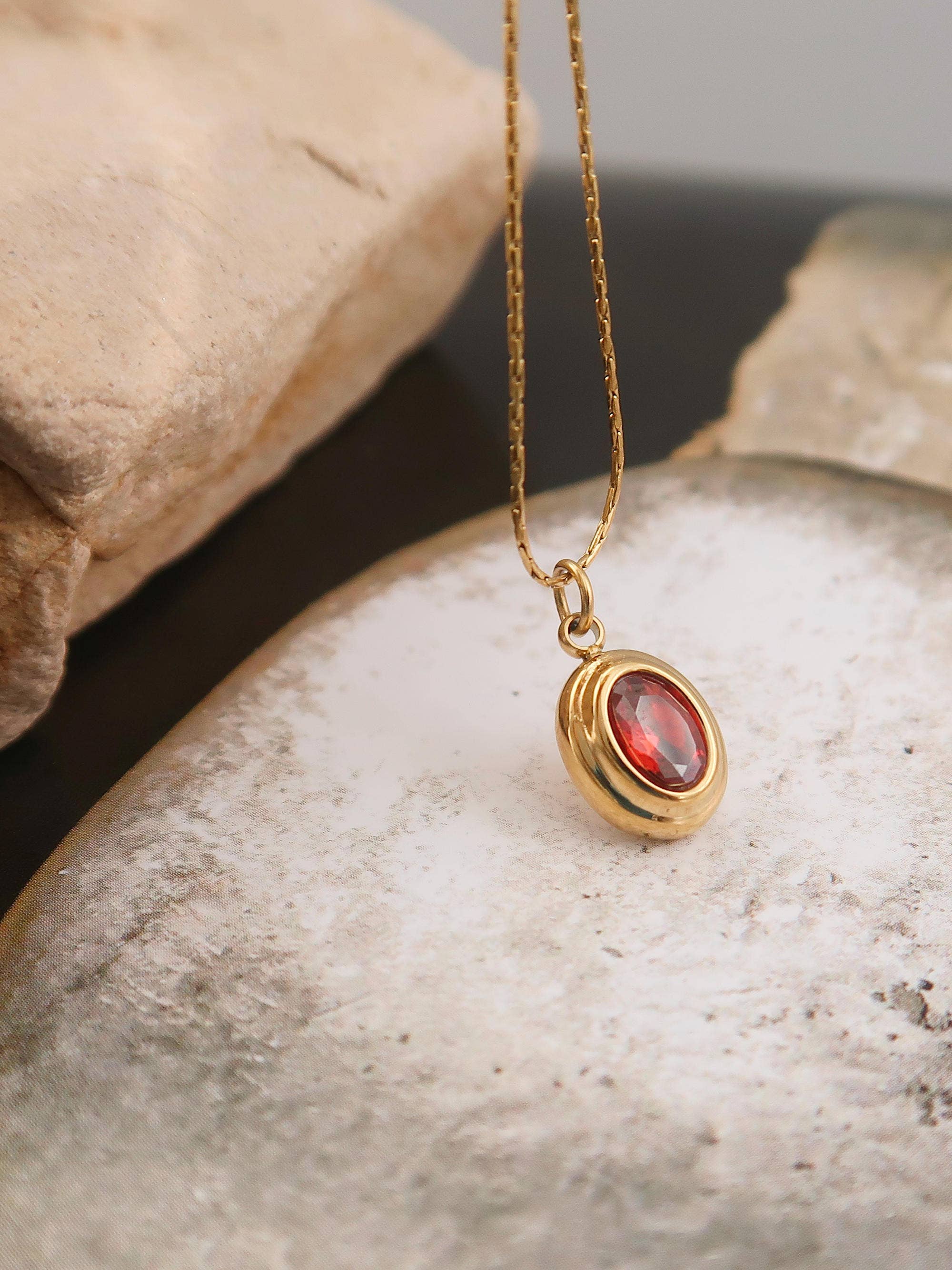 18K Gold Non-Tarnish Gemstone Necklace
