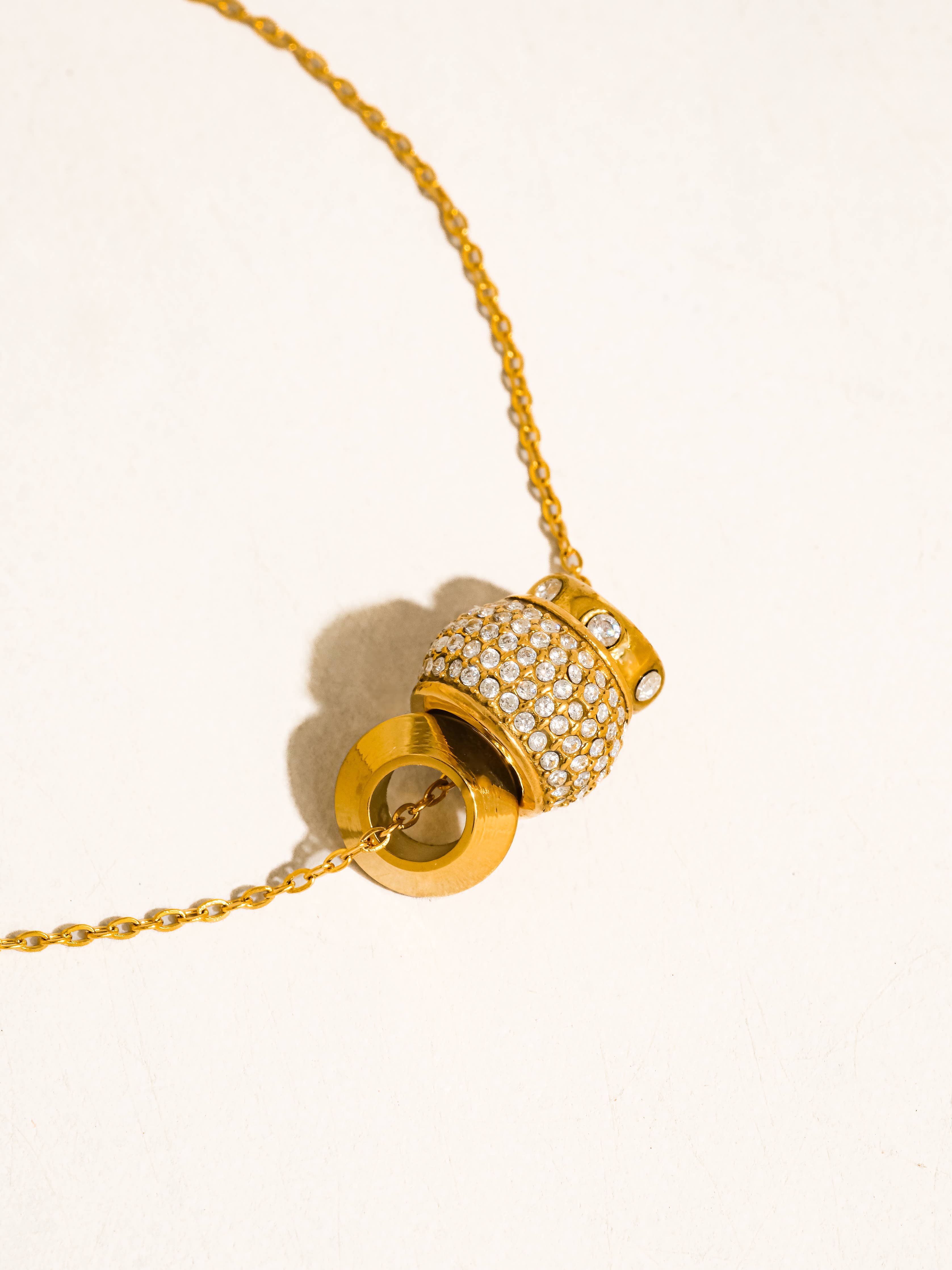 18K Gold Non-Tarnish CZ Bead Necklace