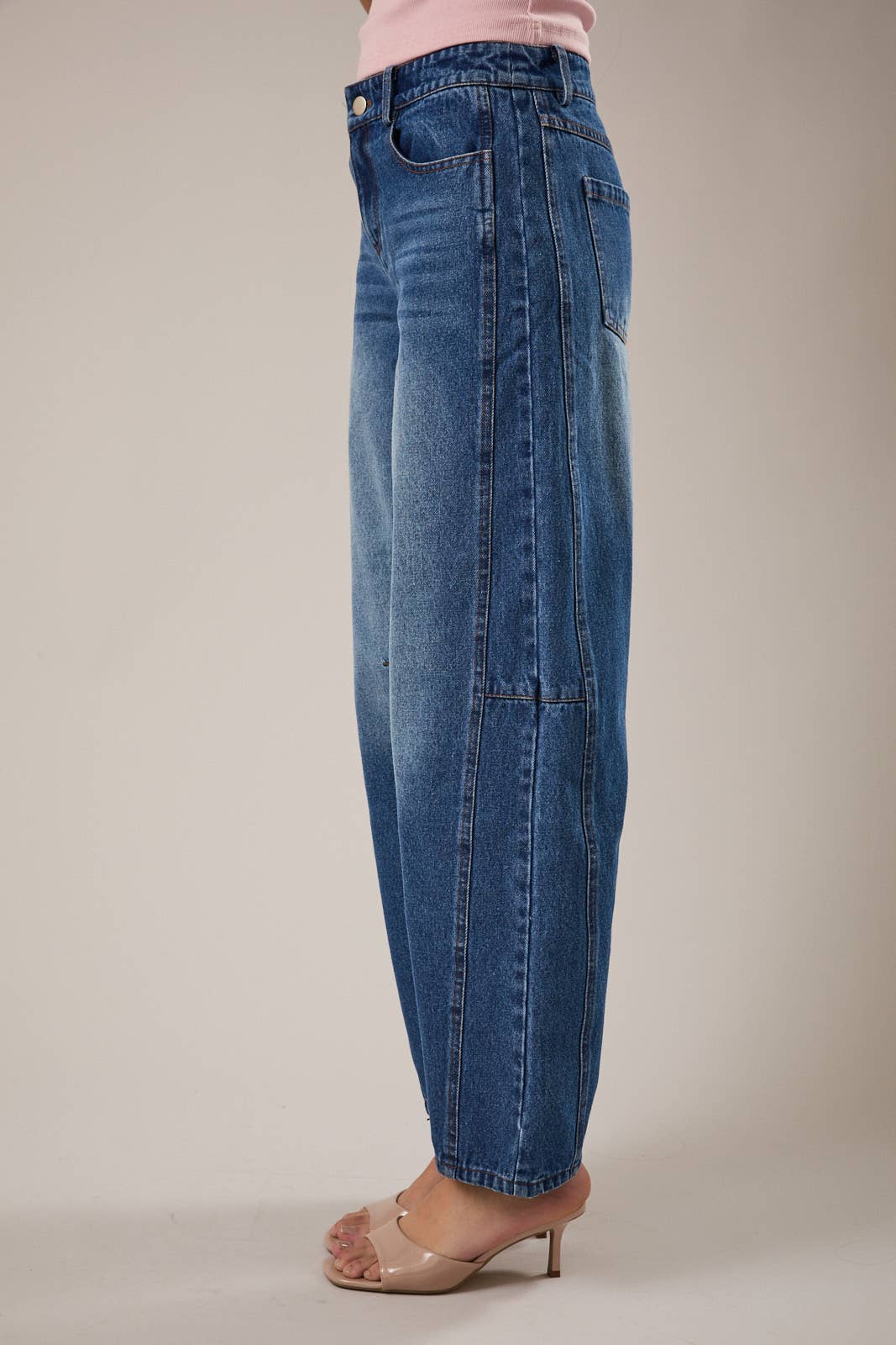 Dark Wash Mid Rise Barrel Jeans