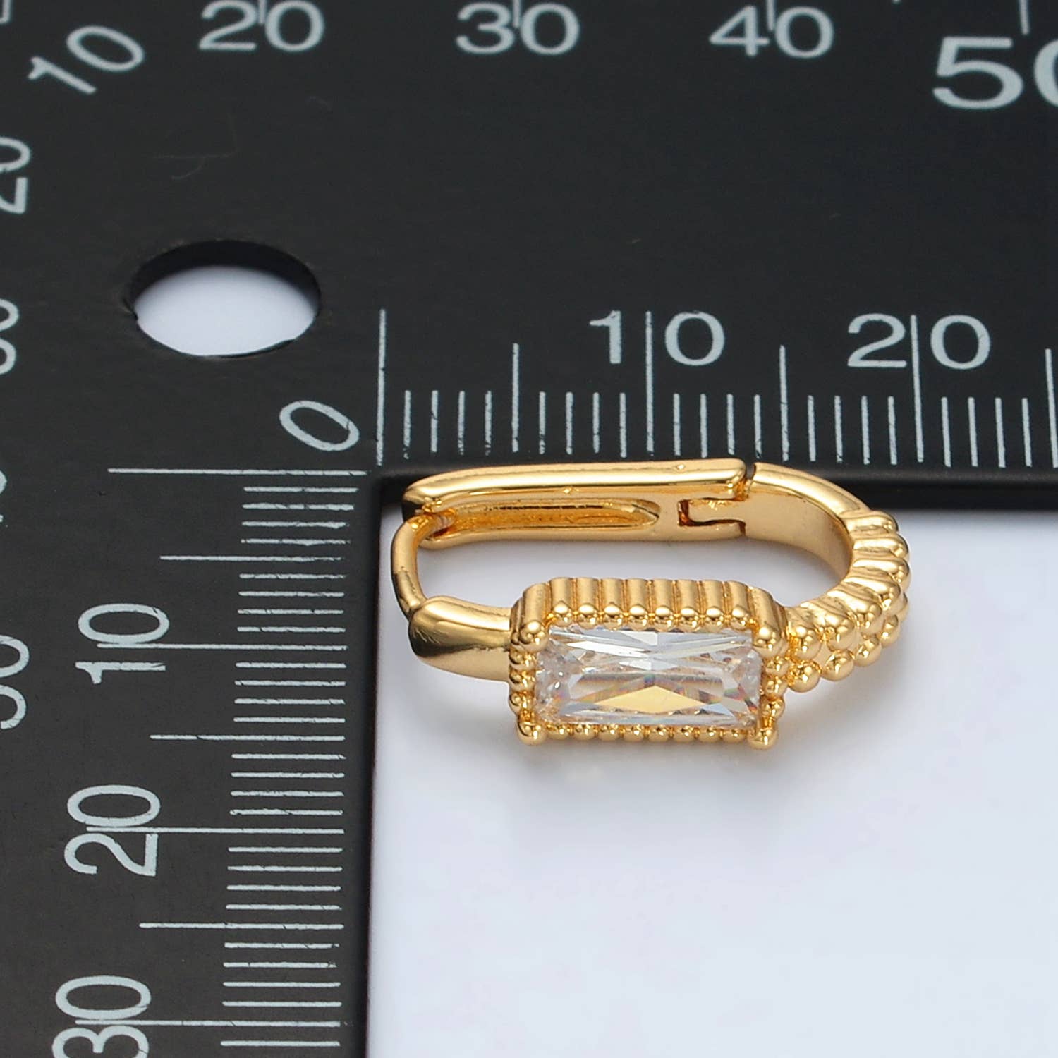 24K Gold Filled Baguette Oblong Huggie Hoop Earrings