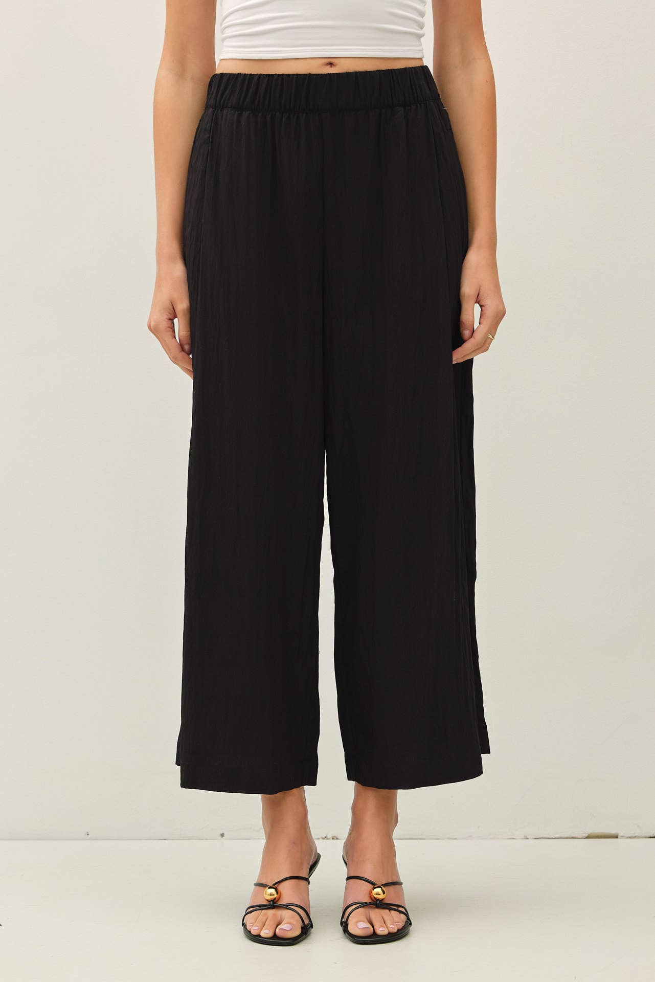 Black Crinkled Wide Leg Pants