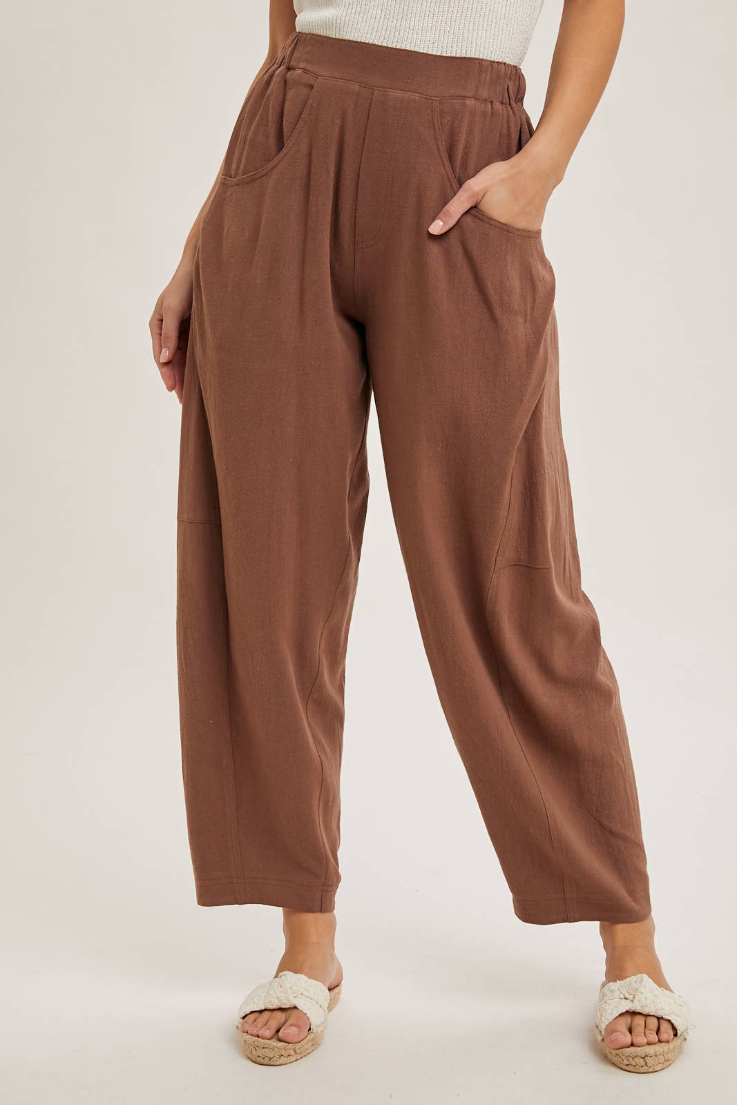 Brown Relaxed Barrel Pants