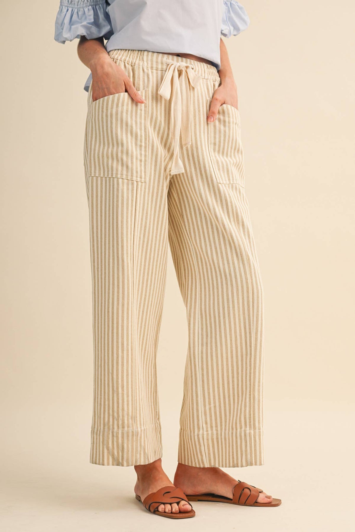 Taupe Stripe Wide Leg Pants