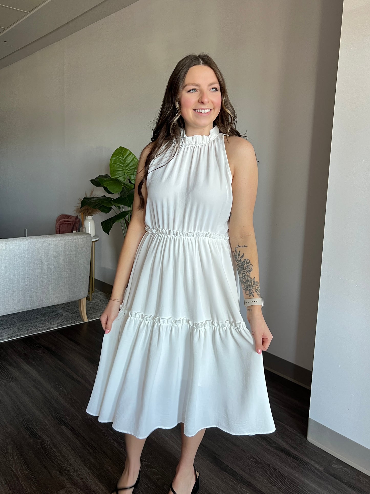 White Sleeveless Midi Dress